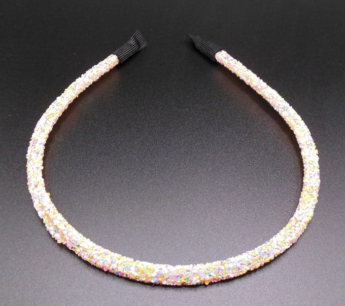 Diadeem roze-blauw-geel-groen glitter dun