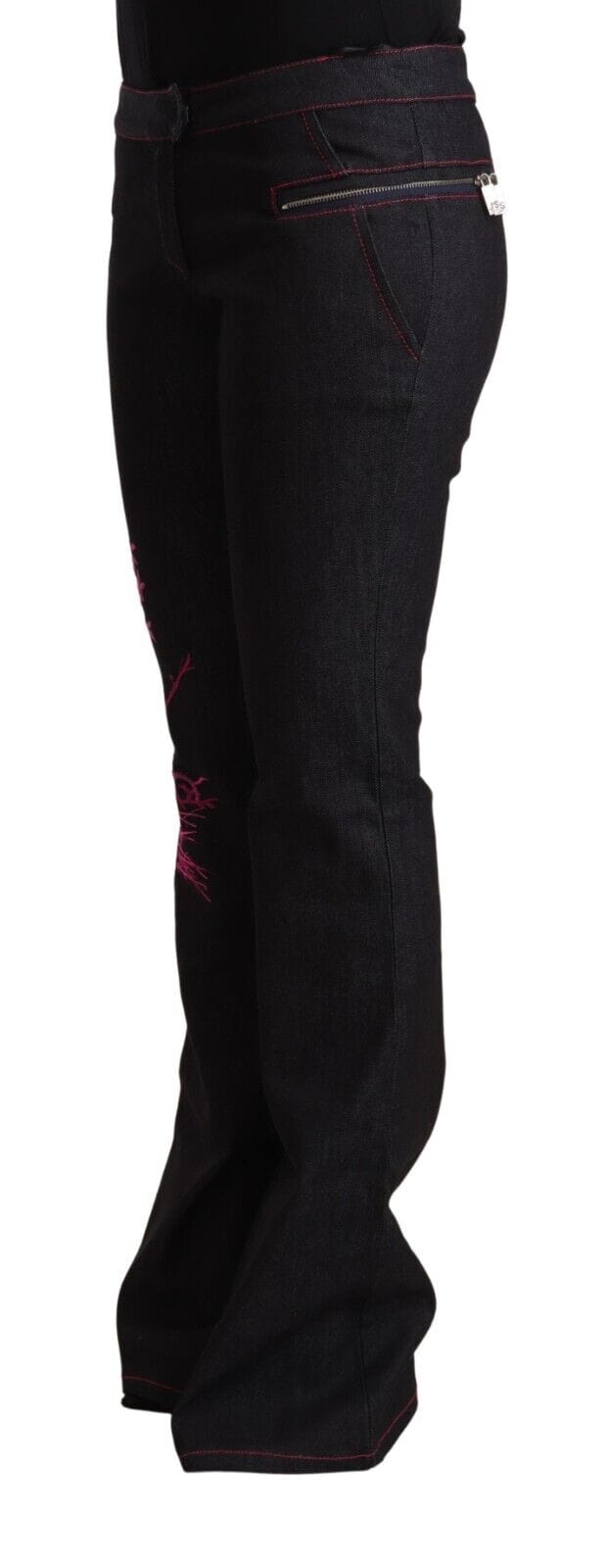 Exte Dames Zwarte Katoen Stretch Middelhoog Taille Flared Denim Jeans