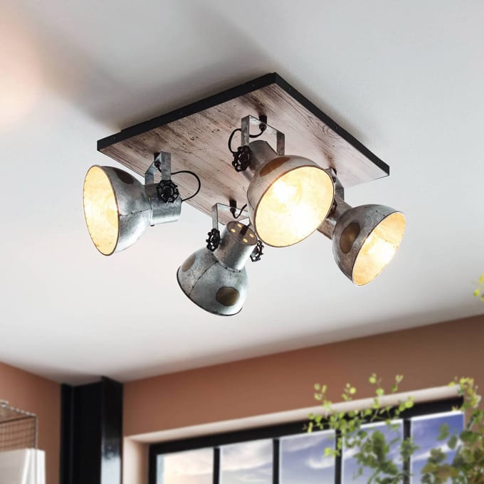 EGLO Barnstaple - wandlamp - 4-lichts - E27 - bruin-patina/zwart/oud-zink-look