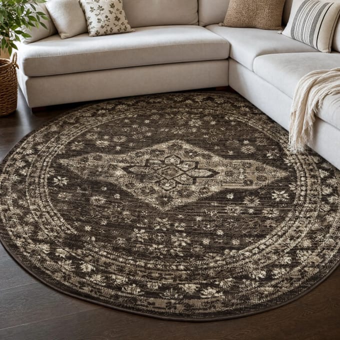 Muratap Vintage rond vloerkleed bruin beige- 200 cm rond