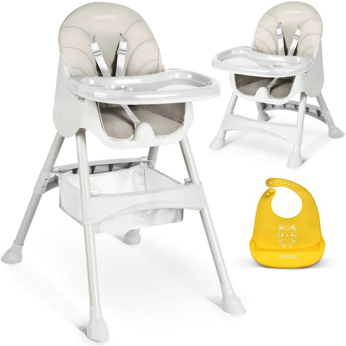 Ricokids Milo Serie - Kinderstoel met Tafel - Grijs - Inclusief Slabbetje