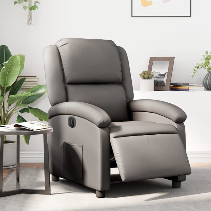 vidaXL - Fauteuil - verstelbaar - elektrisch - echt - leer - grijs