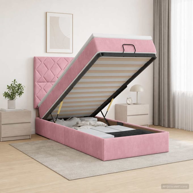 vidaXL - Ottoman - bed - met - matras - met - hoofdeinde - Roze - 90 - x - 190 - cm - Fluweel