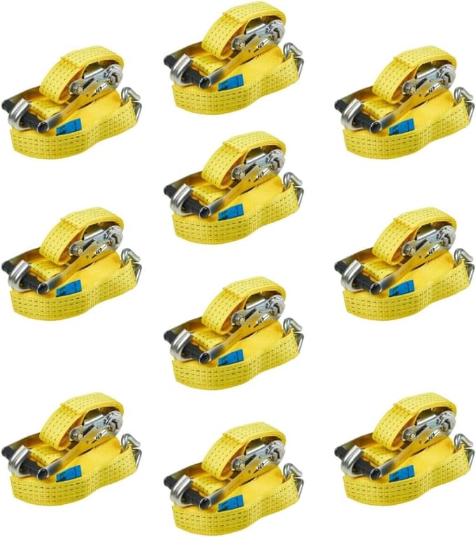 10x Spanband Met Ratel 4 Ton 10 Meter Gele Verstelbare Vastzetband