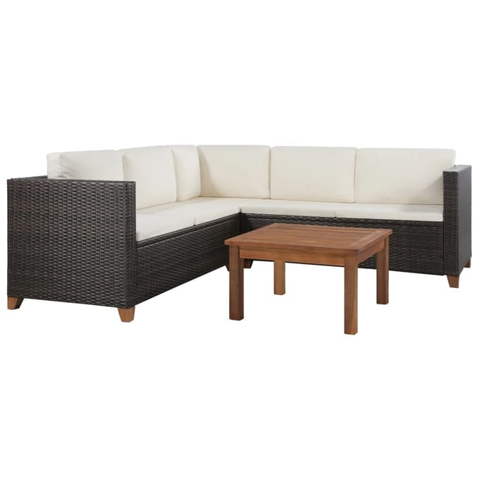 vidaXL - 4-delige - Loungeset - met - kussens - poly - rattan - bruin