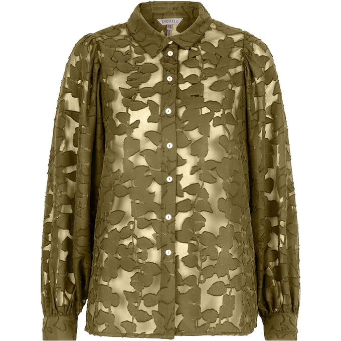 EsQualo Blouse Gathering Jacquard Olive Maat: 36 | Longsleeves Outlet | Dames | Groen
