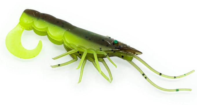 Chasebaits Curly Prawn 60 mm Zinkende Lure 6 per Pak Lime Tiger (4440)