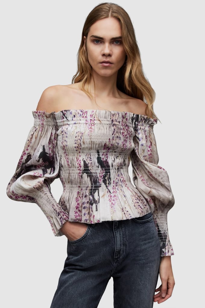 AllSaints Lara Dionne Top Sky Grey Taglia: 16 | Magliette intime Outlet | Donna | Grigio