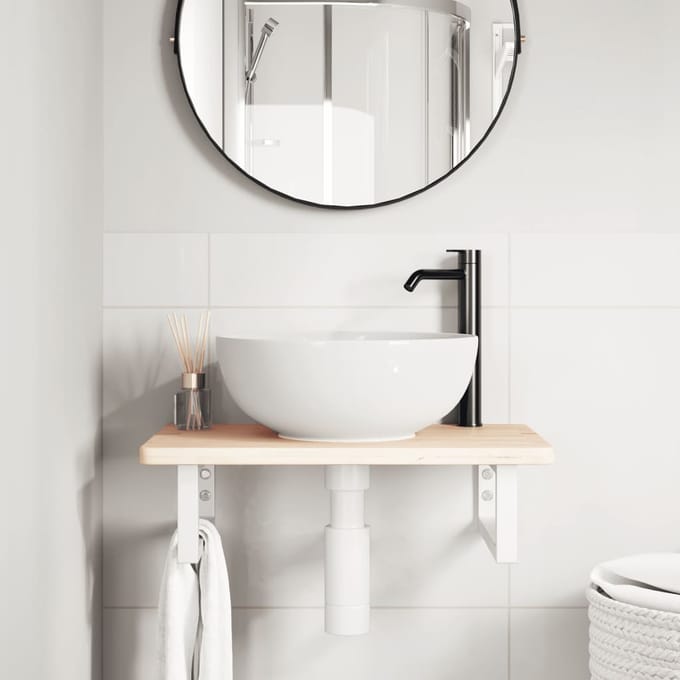vidaXL - Badkamer - wandschap - staal - en - massief - eikenhout
