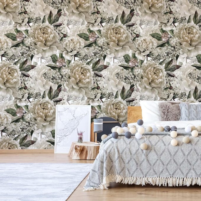 Fotobehang - Vlies Behang - Beige Pioenrozen - 416 x 290 cm
