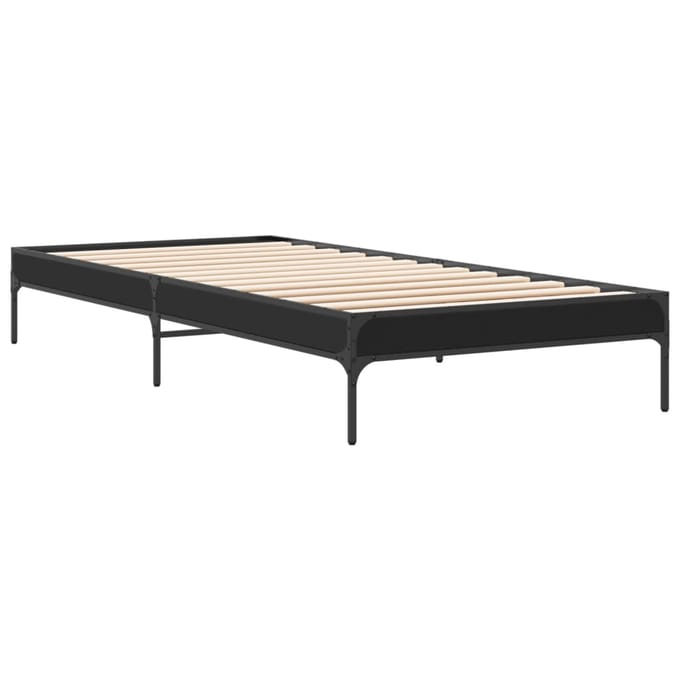 vidaXL - Bedframe - bewerkt - hout - en - metaal - zwart - 75x190 - cm