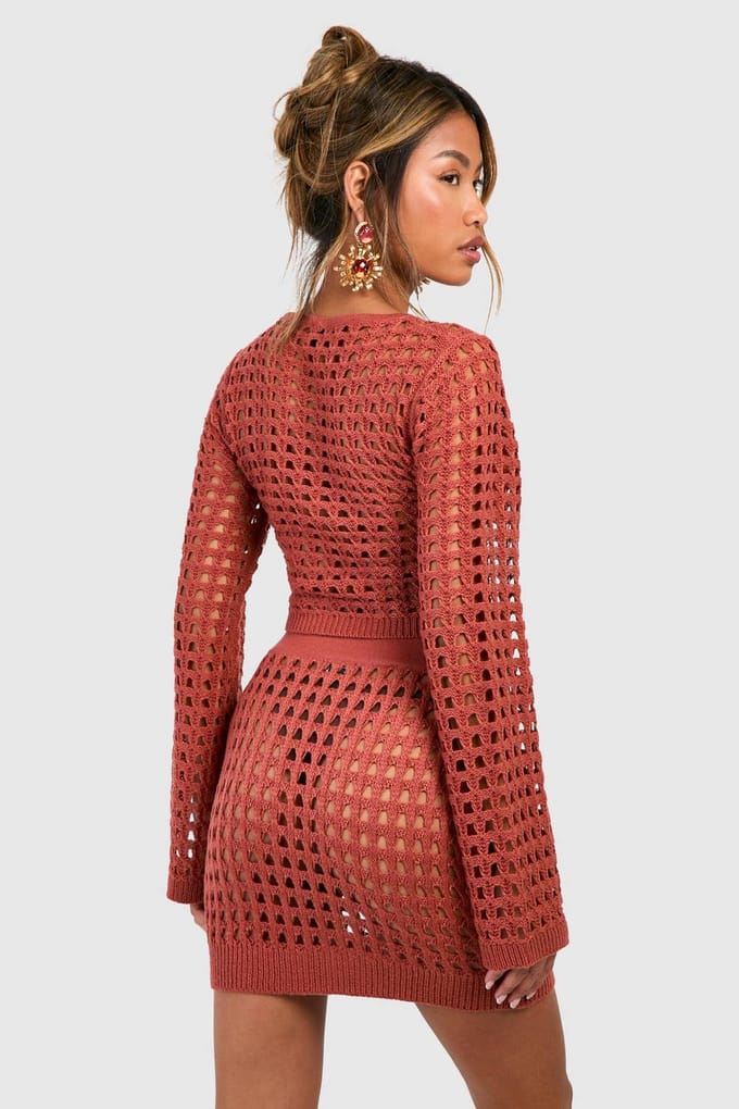 boohoo Dames Haak Mini Rok | Klei | Maat: Medium