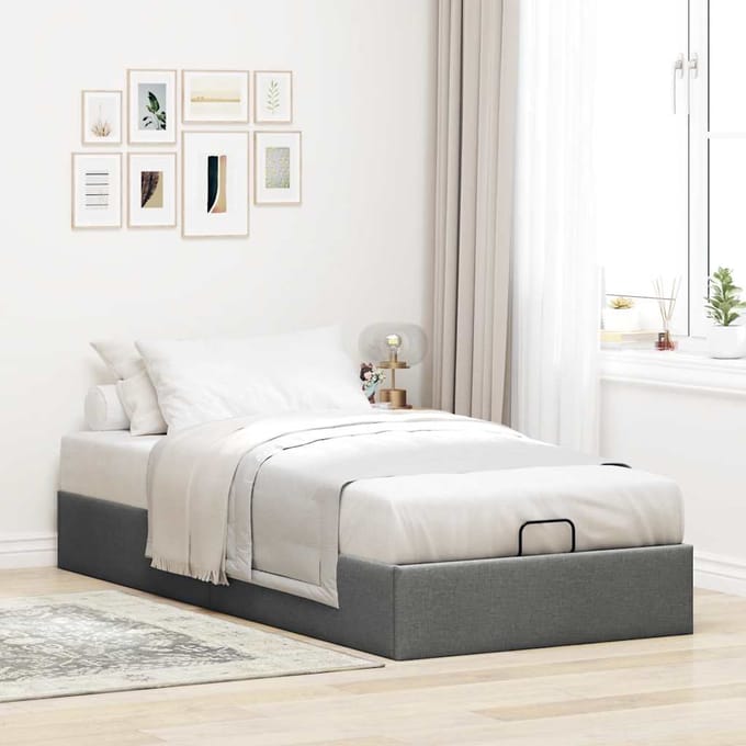 vidaXL - Bedframe - zonder - matras - 100x200 - cm - stof - donkergrijs