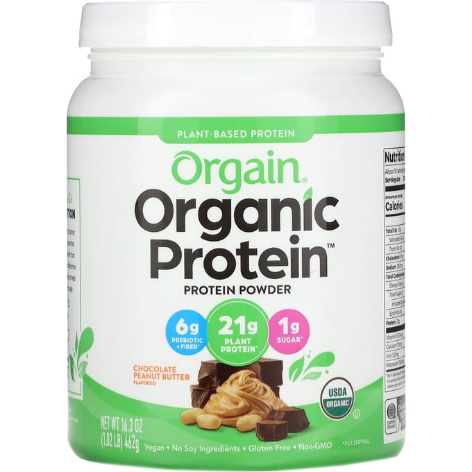 Orgain, Poudre de Protéines Bio, Végétale, Chocolat Beurre de Cacahuète, 1,02 lb (462 g)