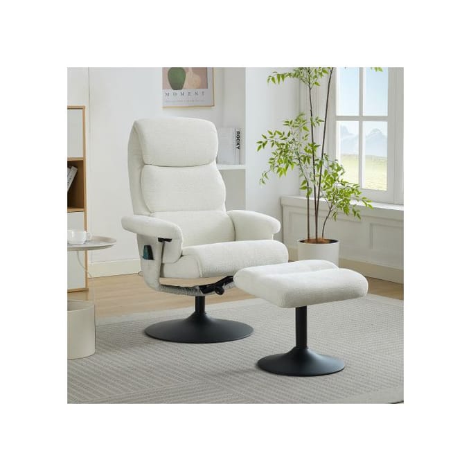 Verstelbare fauteuil - MUVOE - Fluweel - 5-punts massage - Verwarmd - 360° draaibaar wit