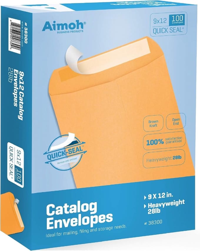 100 Zelfsluitende Enveloppen 9x12 - Sterk Bruin Kraft Karton - Voor Catalogus en Documenten