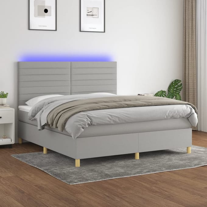 vidaXL - Boxspring - met - matras - en - LED - stof - lichtgrijs - 160x200 - cm