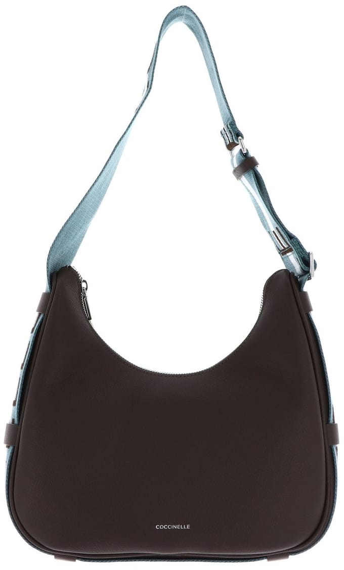 COCCINELLE schoudertas Raquel Handbag Double Grainy Leather Brunette / Arctic Blue donkerbruin