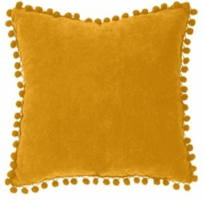 Kussen - Pompon sierkussen - oker geel - 40 x 40 cm