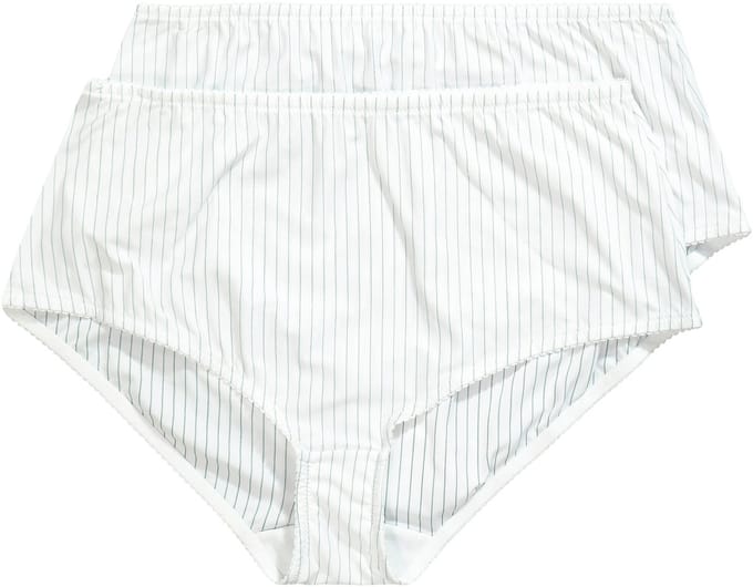 Ulla Popken - Dames - Midislips set van 2 pinstripes hoge pasvorm - Sneeuwwit - Maat 42+