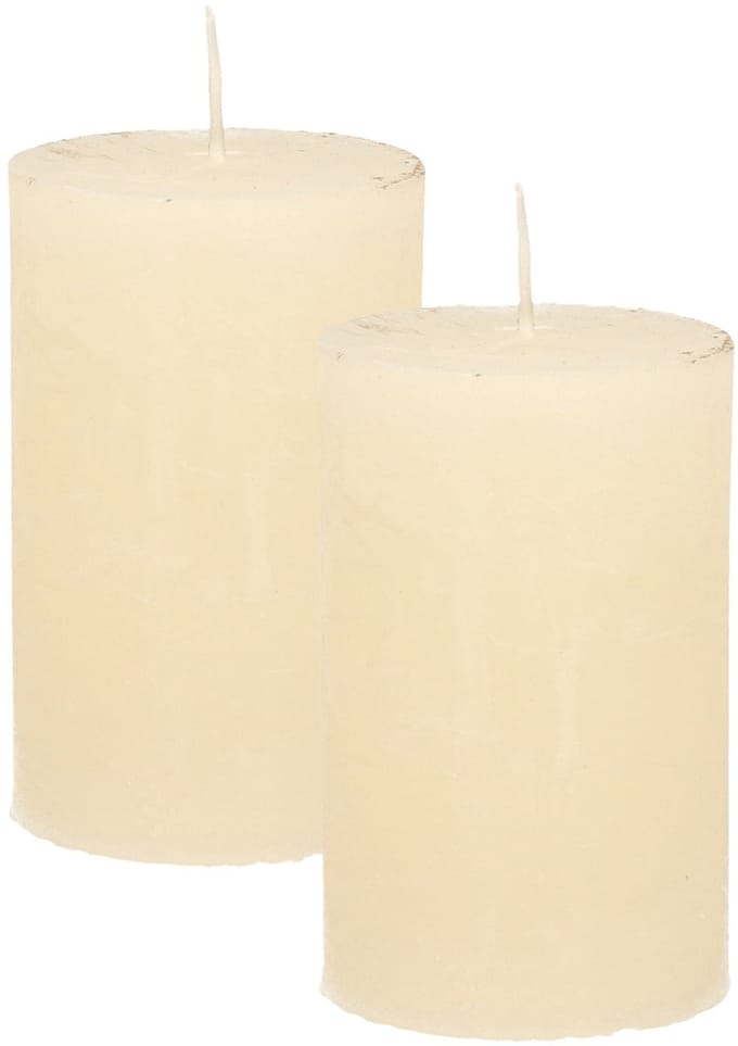 Atmosphera Stompkaars - 2x - ivoor wit - 5 x 8 cm - klein rustiek model - cilinderkaars - kaars