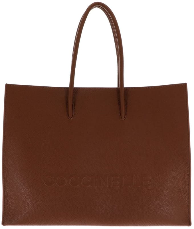 COCCINELLE Leren schoudertas Maxi Log Handbag Grained Leather Cognac bruine