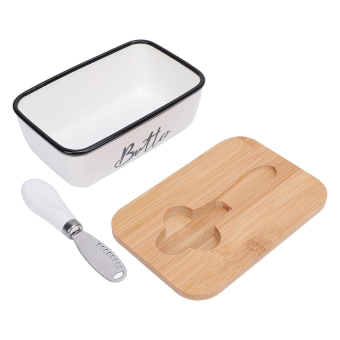 Boterschaal Rechthoekige Vorm Multifunctioneel 500ml Inhoud Boterhouder Dienblad voor Keuken Wit White beige