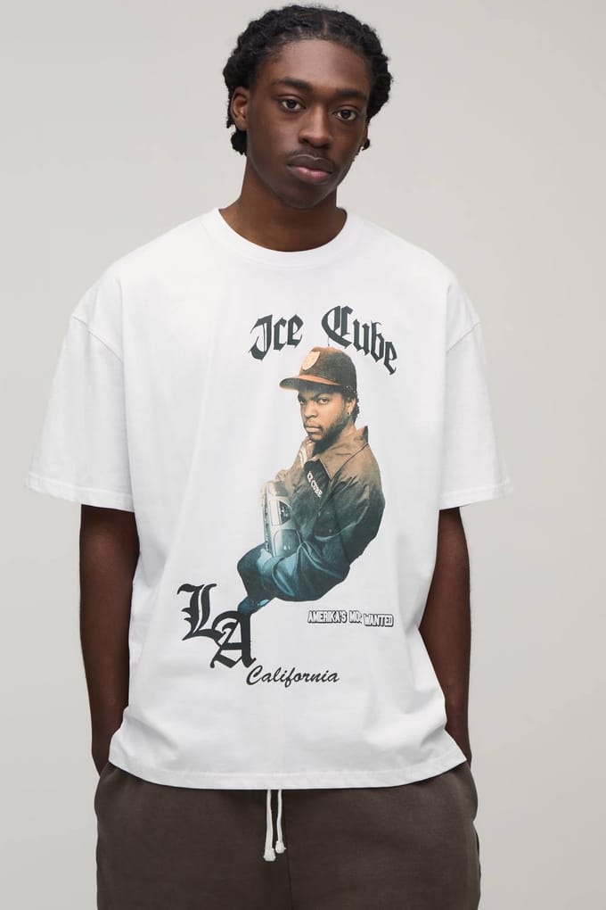 Oversized T-shirt Met Ice Cube Licentie Print | White | Size Medium