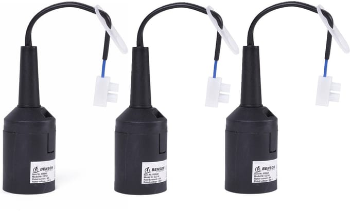 Benson Verhuisfitting - 3x - E27 - zwart - fitting met kroonsteen en kabel