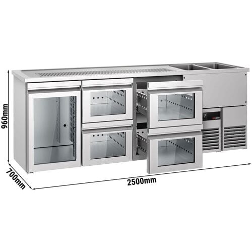 GGM Gastro Bierkoeling PREMIUM - 2500x700mm - 1 glazen deur & 4 laden zilver