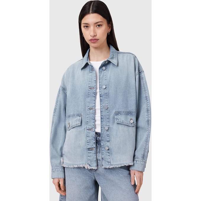 AllSaints Hettie Denim Shacket Light Indigo Maat: M | Spijkerjassen Outlet | Dames | Blauw