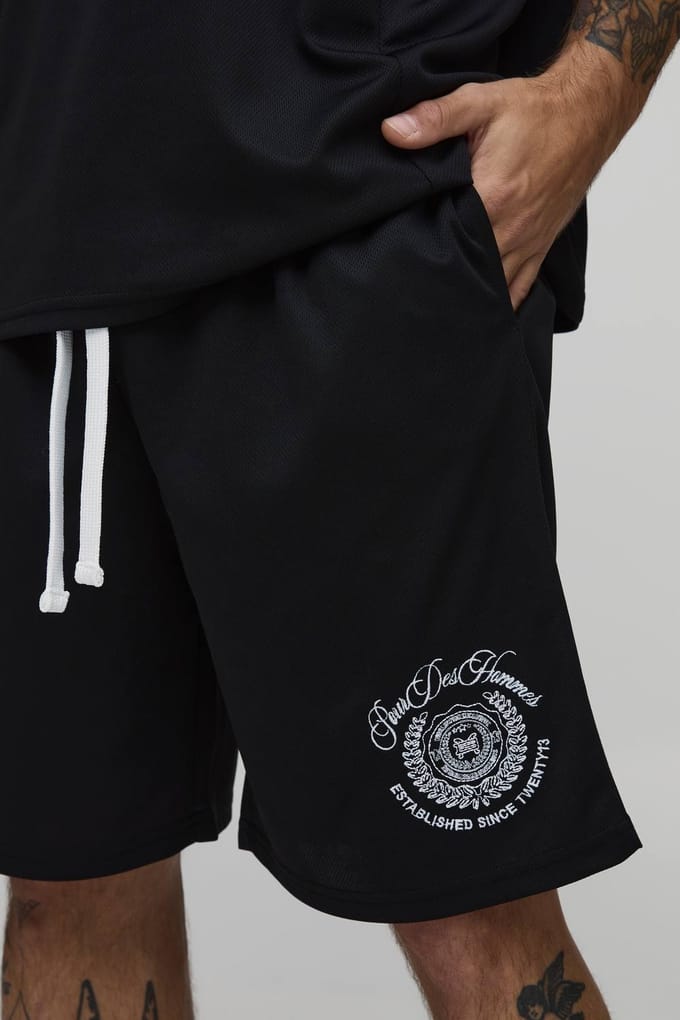 Geborduurd Basketbalshort Van Mesh | Black | Size Small