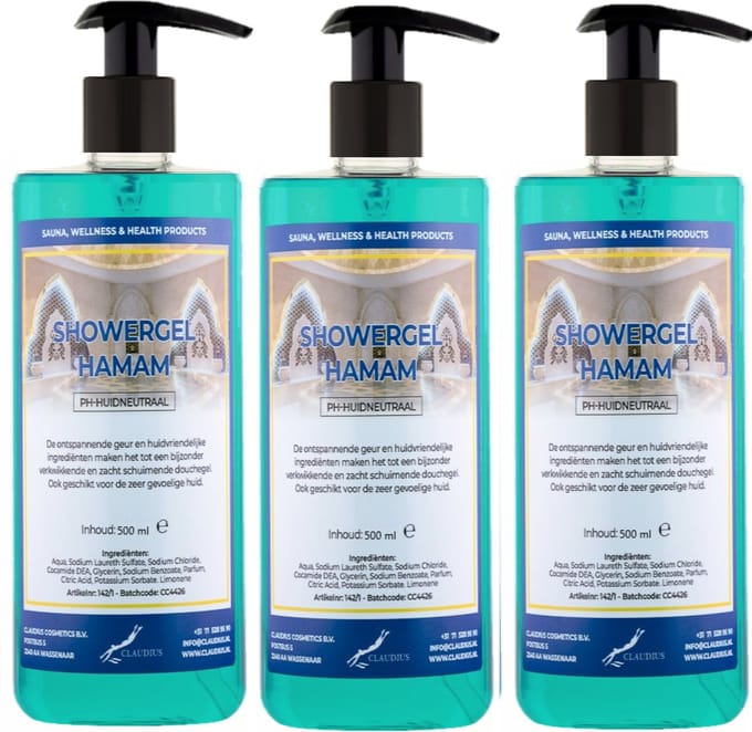 Douchegel Hamam 500 ml - set van 3 stuks - met gratis pomp - Showergel