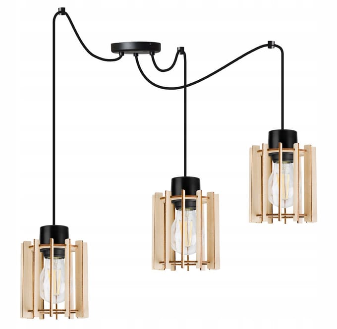 Hanglamp Hout Zwart E27 3-lichts Modern Boho
