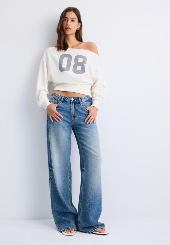 Stradivarius Cropped sweater met boothals  Ecru S