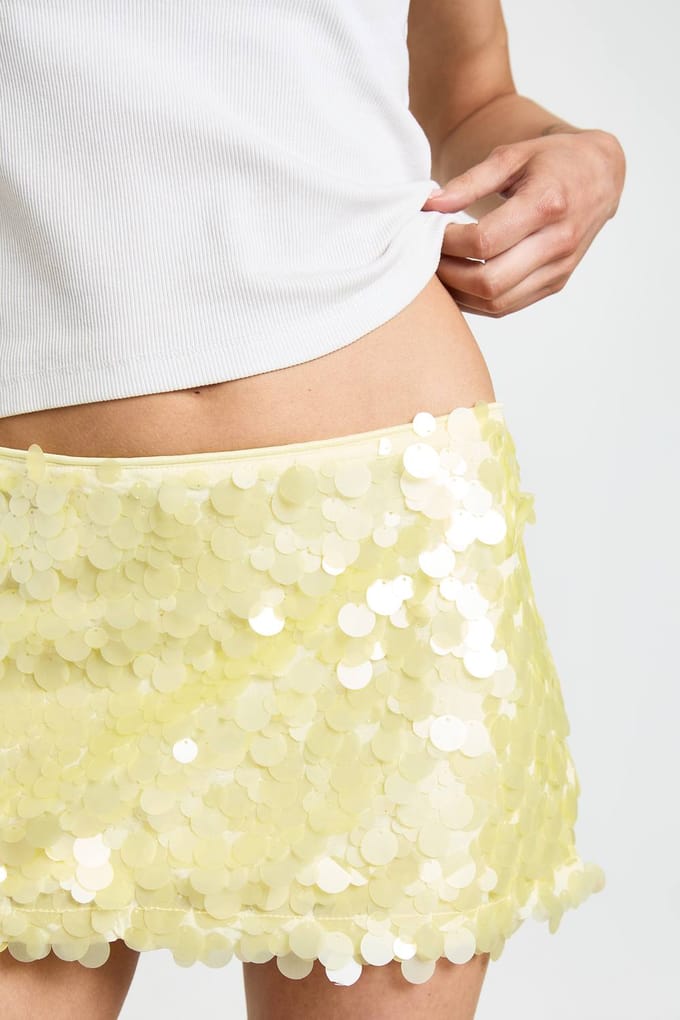 boohoo Dames Petite Matte Gemengde Pailletten Mini Rok | Citroen | Maat: 42