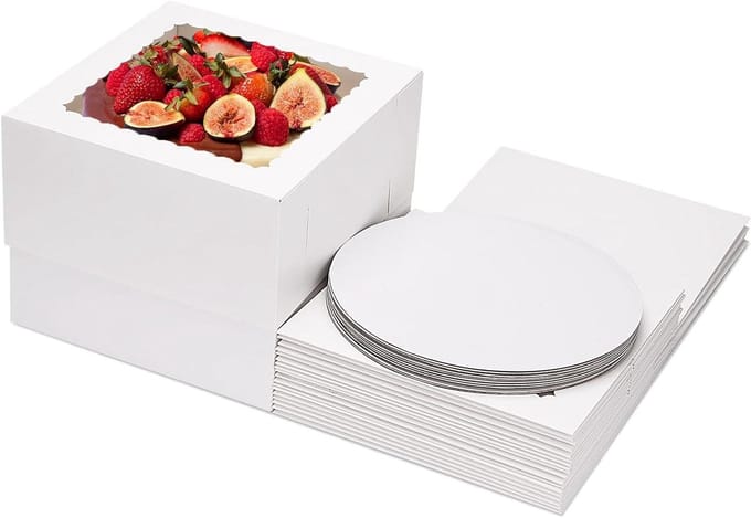 Taartdozen met Plaat - Bakkerijdozen Dessertdozen - Taarten Presenteren - Met Transparant Venster - 10x10x8 Inch - Wit