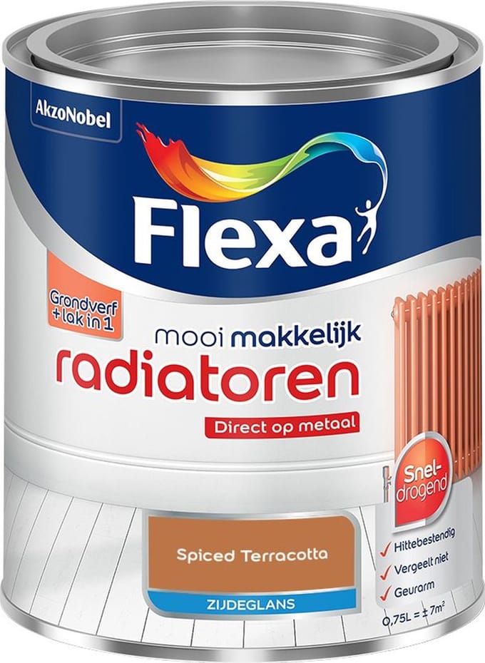 Flexa - Mooi Makkelijk Radiatoren Zijdeglans - Spiced Terracotta - Mengverf - 750 Ml