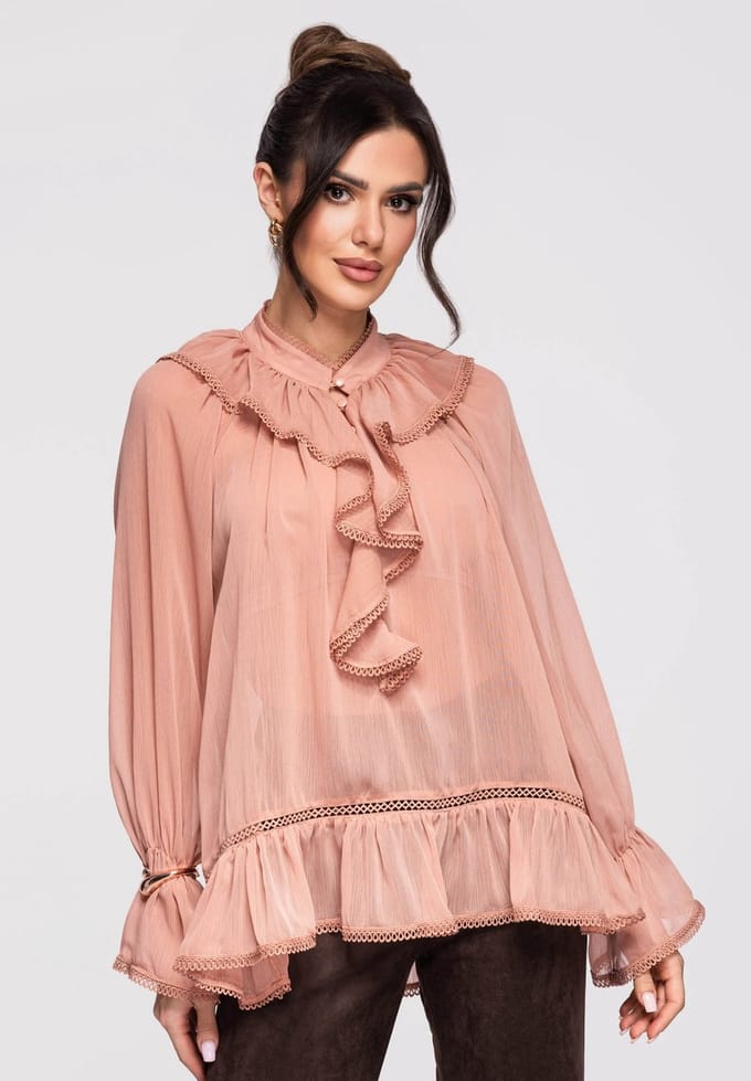 OMBRE - Loose Fit - Lange Mouw - Knopen Donkerroze ONESIZE