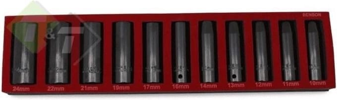 krachtdoppenset - 11-delig - 1/2 aansluiting - 10 tot 24 mm - slagdoppen - doppenset - benson