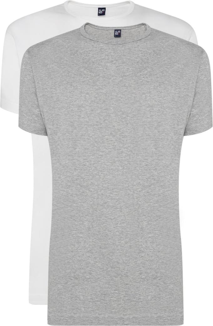 Alan Red - Derby O-Hals 2-Pack T-Shirts Wit Grijs - Heren - Maat S - Regular-fit