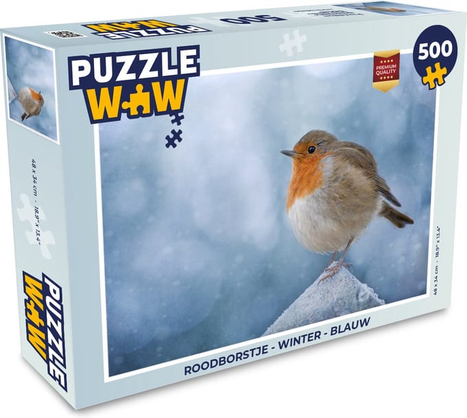 Puzzel Roodborstje - Winter - Blauw - Legpuzzel - Puzzel 500 stukjes
