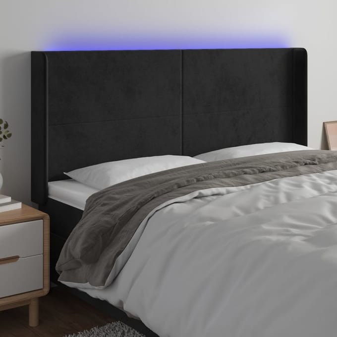 vidaXL - Hoofdbord - LED - 203x16x118/128 - cm - fluweel - zwart