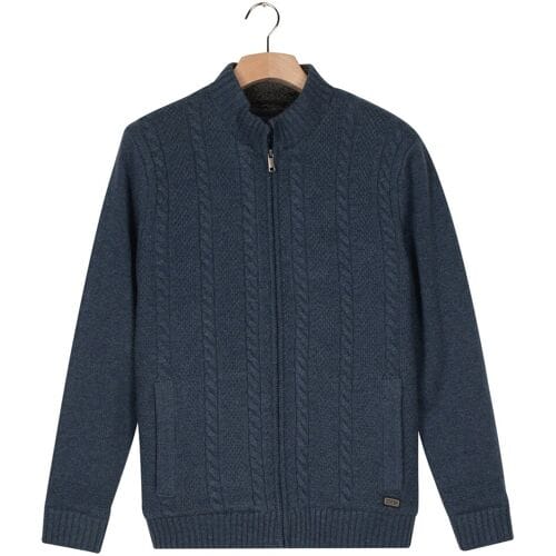 Baileys Vest Lined Cable Pattern Full Zip Wool Blend Dark Denim Blue / male