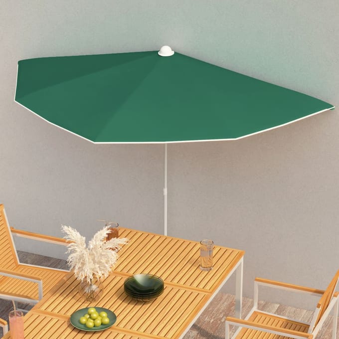vidaXL - Parasol - half - met - paal - 180x90 - cm - groen