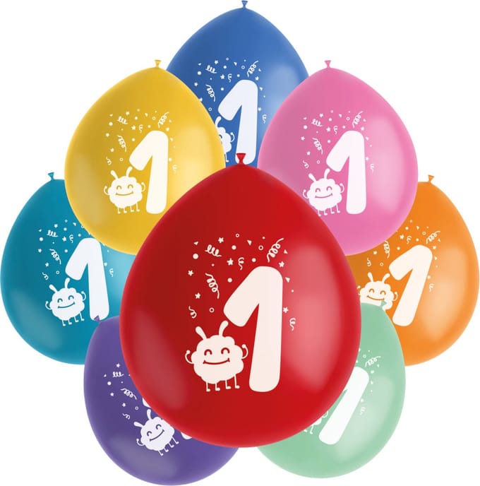 Folat - Ballonnen Color Pop Monsters 1 Jaar 23 cm - 8 stuks