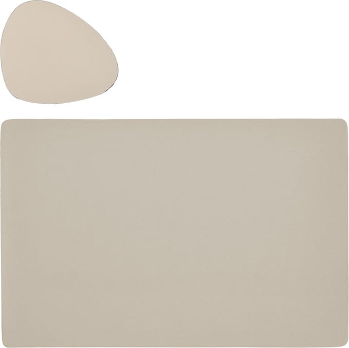 Placemats en onderzetters lederlook - set 6x - creme - 45 x 30 cm