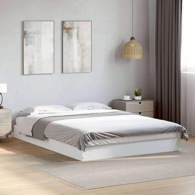vidaXL - Bedframe - bewerkt - hout - wit - 140x200 - cm