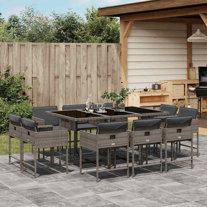vidaXL - 11-delige - Tuinset - met - kussens - poly - rattan - grijs