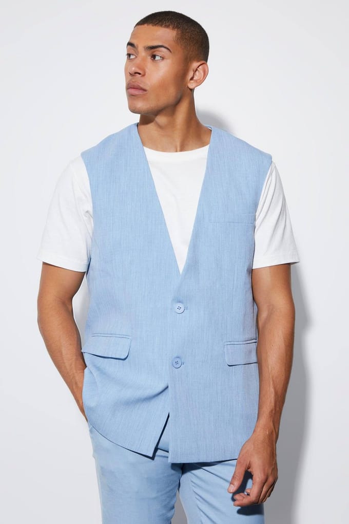 Oversized blazervest met enkelrij knopen | Denim/Blue | Size 38